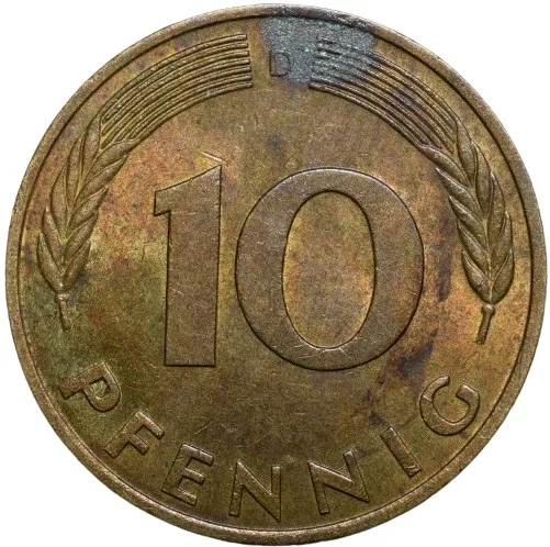 Brass 10 Pfenning of Germany (AD 1978) Beautiful Grade
