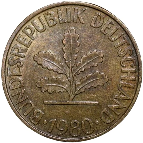 Brass 10 Pfenning of Germany (AD 1980) Beautiful Grade