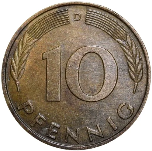 Brass 10 Pfenning of Germany (AD 1980) Beautiful Grade
