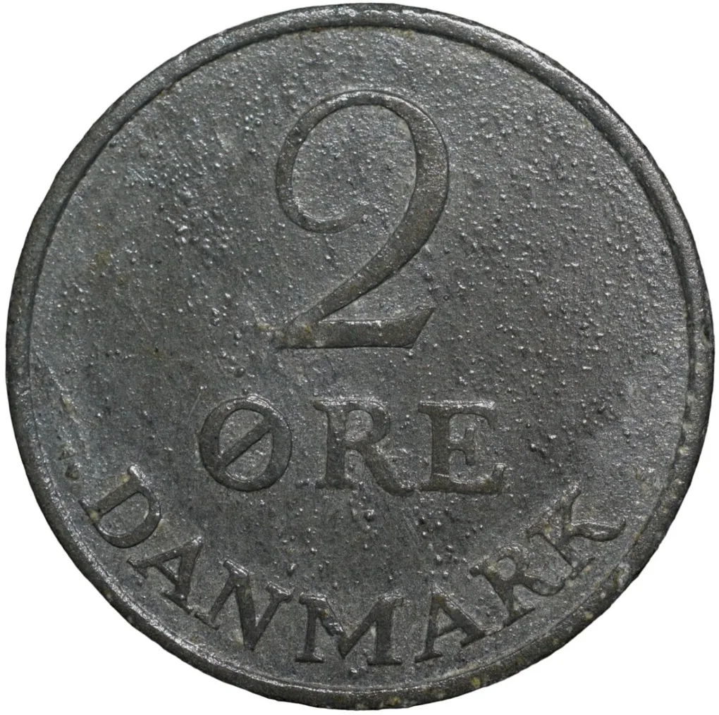 Old Zinc 2 Ore of Frederick IX (AD 1947-1972) of Danmark Country