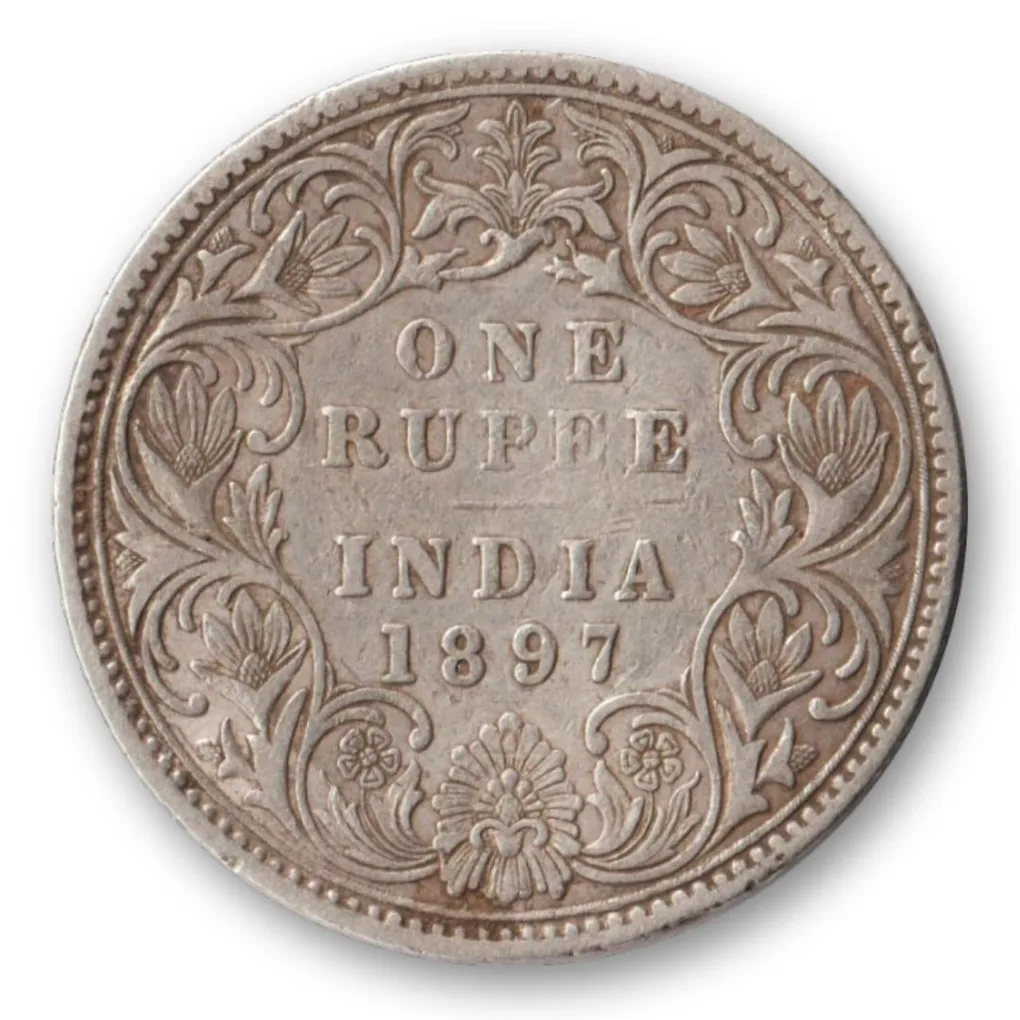 Extremely Rare One Rupee 1897 Silver Coin of Bombay Mint Mark B Incused Victoria Empress British India Coinage