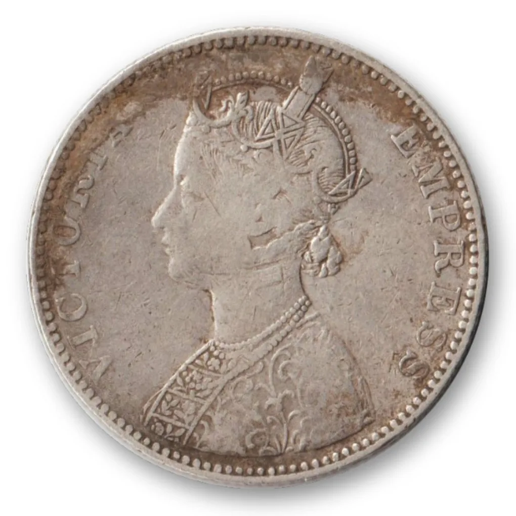 Extremely Rare One Rupee 1897 Silver Coin of Bombay Mint Mark B Incused Victoria Empress British India Coinage