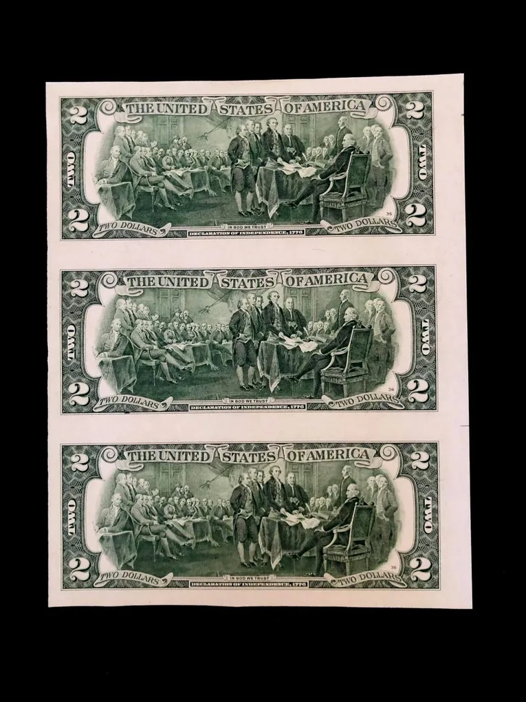 USA 2 Dollars Banknote 2013 Issue K Series Gem UNC 3 Notes Uncut Sheet Very Unique and Ultra Rare