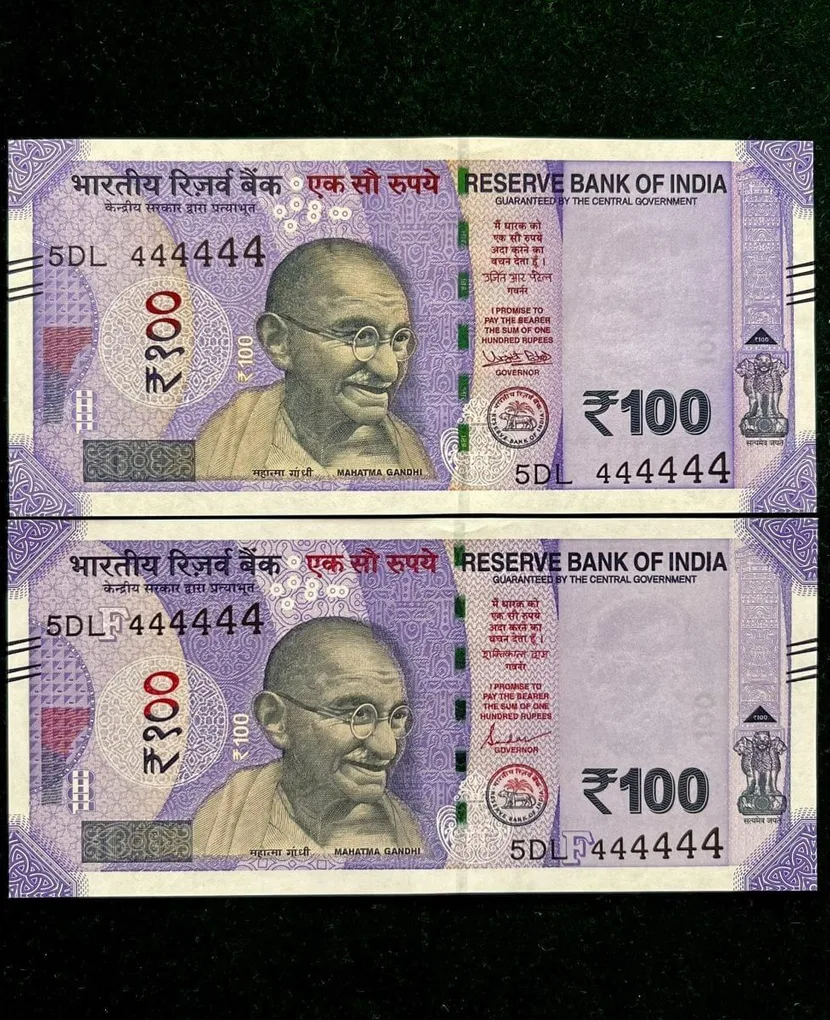 Rs 100 India Banknote Twin Set Gem Unc Very Unique Solid Number 5DL 444444