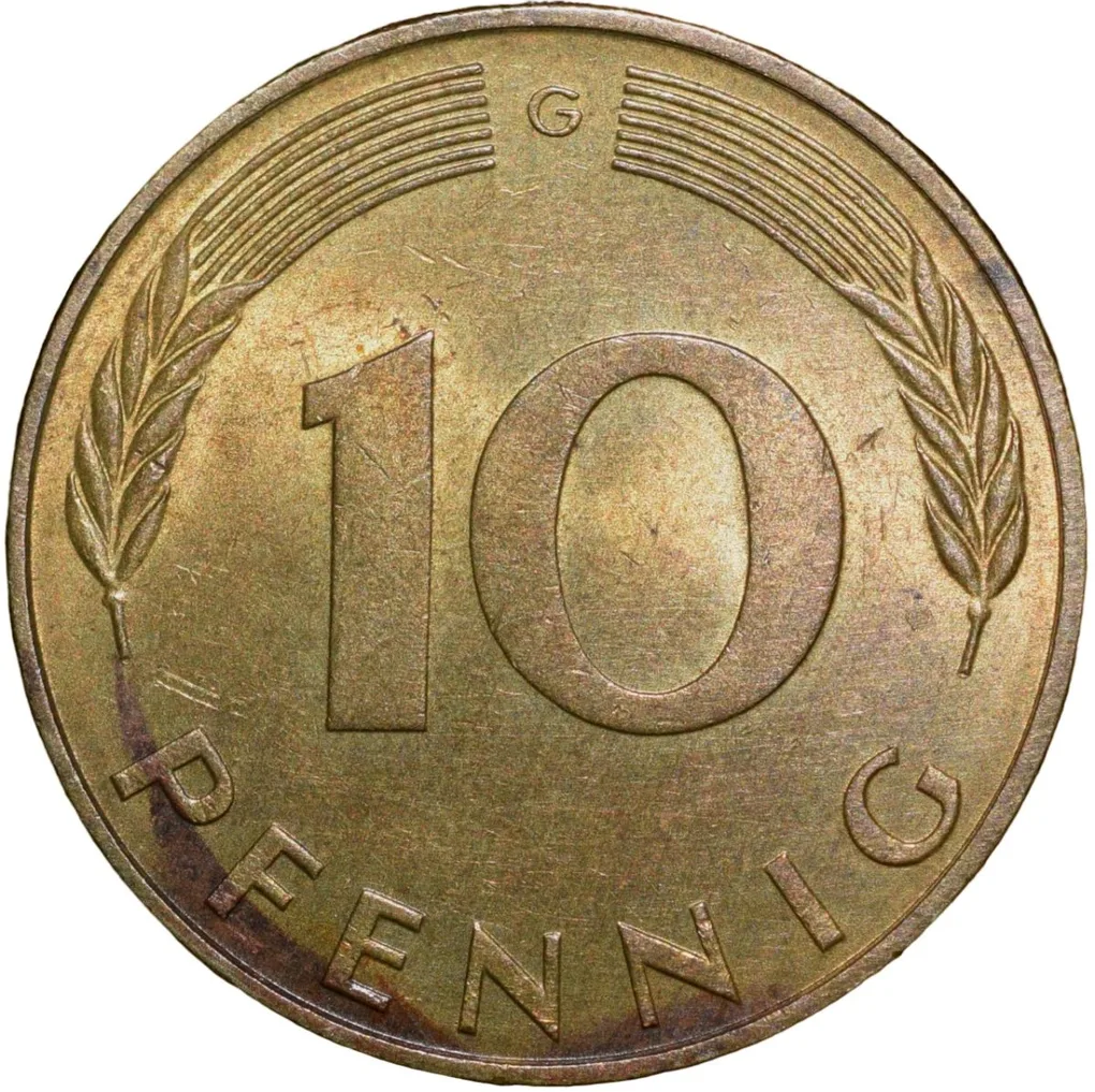 Brass 10 Pfennings of Germany (AD 1971) with Oak Sapling