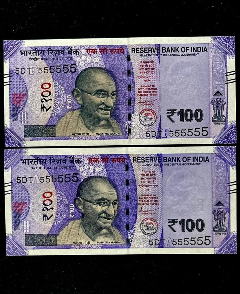 Rs 100 India Banknote Twin Set Gem Unc Very Unique Solid Number 5DT 555555