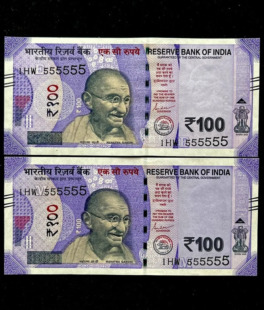 Rs 100 India Banknote Twin Set Gem Unc Very Unique Solid Number 1HW 555555