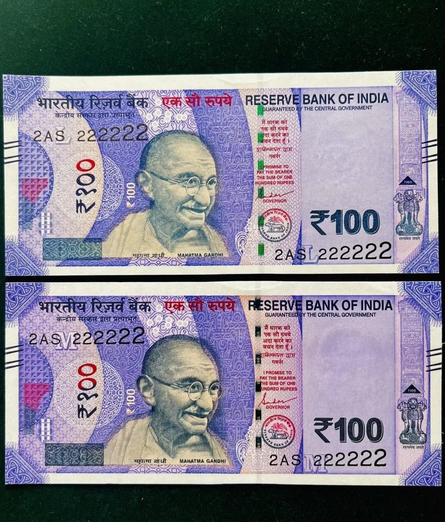 Rs 100 India Banknote Twin Set Gem Unc Very Unique Solid Number 2AS 222222