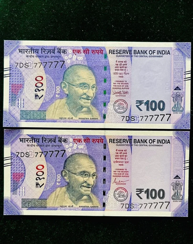 Rs 100 India Banknote Twin Set Gem Unc Very Unique Solid Number 7DS 777777