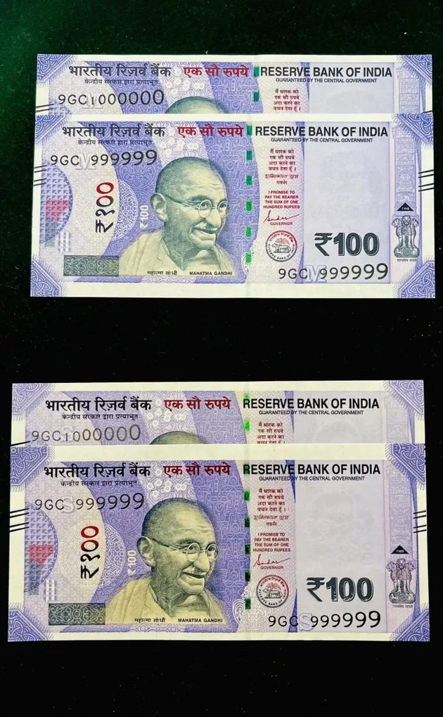 Rs 100 Twin Pair Banknote Set Same Number Gem Unc 999999 AND 1 Million Unique and Rare