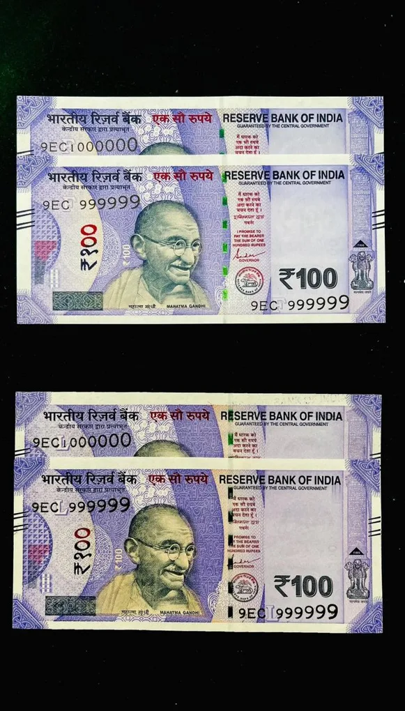 Rs 100 Twin Pair Banknote Set Same Number Gem Unc 999999 AND 1 Million Unique and Rare