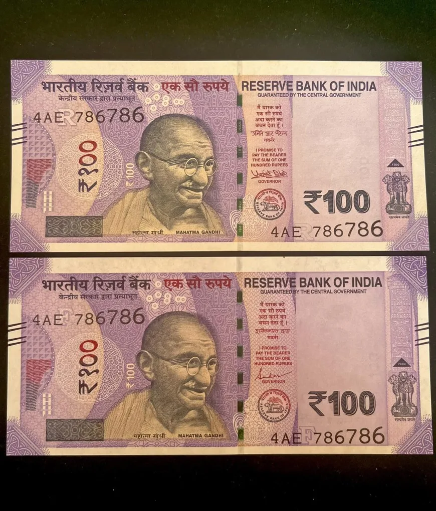 Rs 100 India Banknote Holy Number Twin Set 4AE 786786