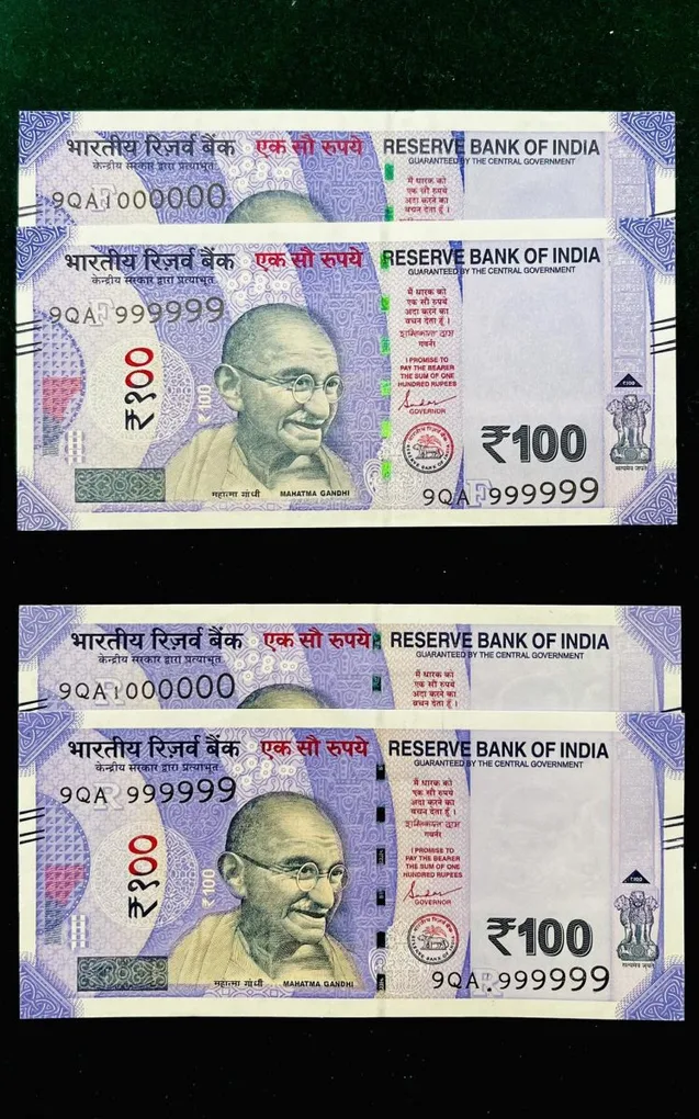 Rs 100 Twin Pair Banknote Set Same Number Gem Unc 999999 AND 1 Million Unique and Rare