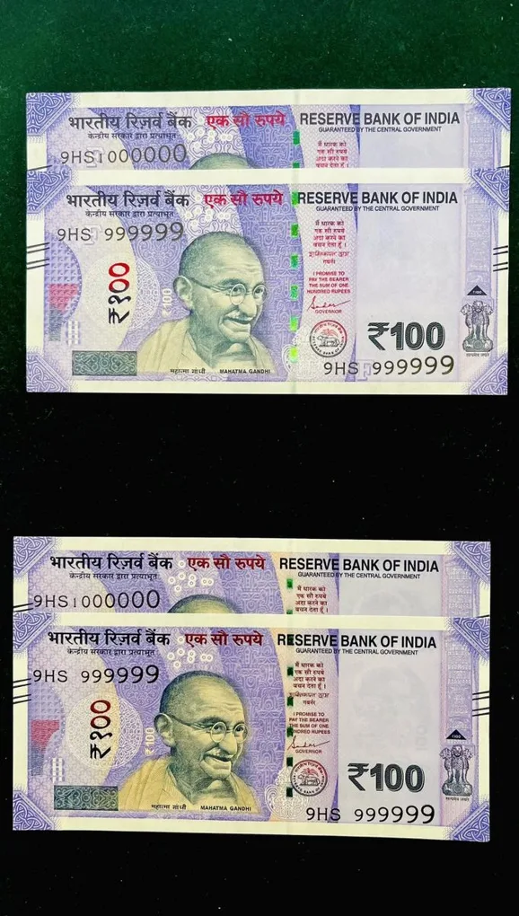Rs 100 Twin Pair Banknote Set Same Number Gem Unc 999999 AND 1 Million Unique and Rare