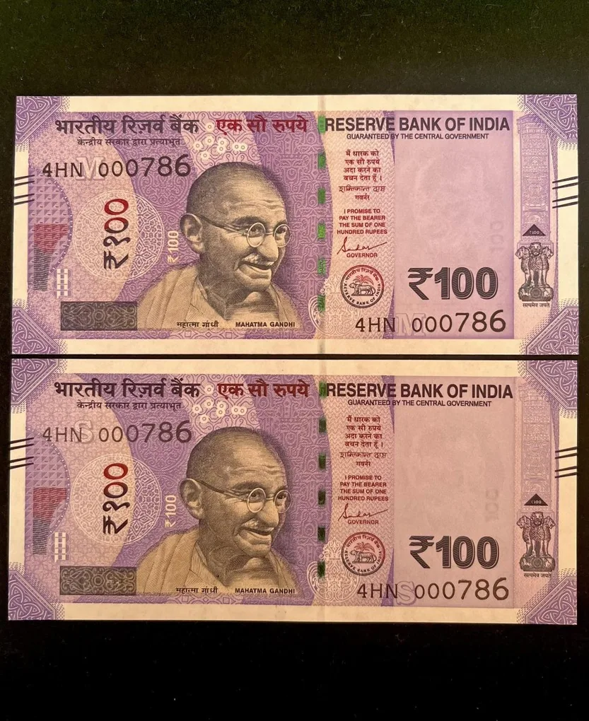 Rs 100 India Banknote Holy Number Twin Set 4HN 000786