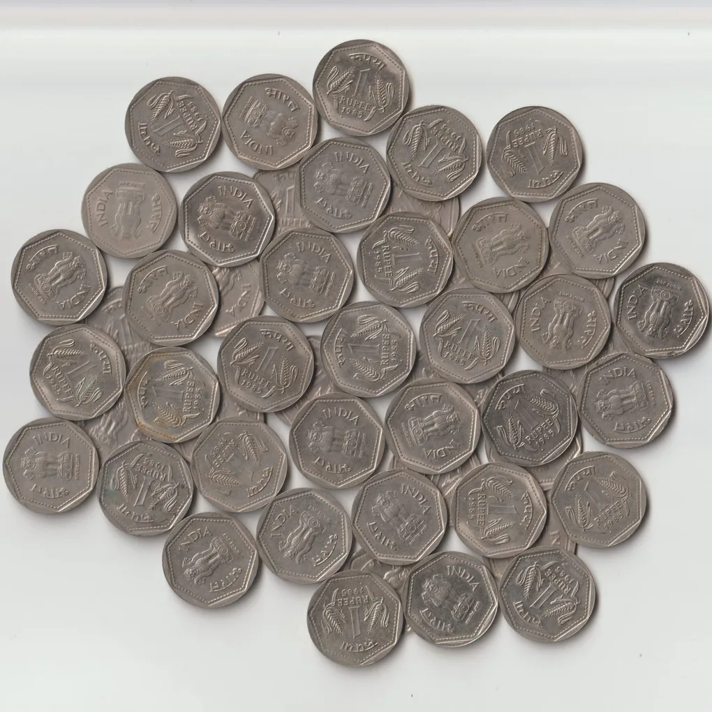 Rare 50 Coins Lot of 1 Rupee 1985 of Bombay and Helton Mint Coins Mix Extremely Fine to AUNC Grade Coin of Republic India