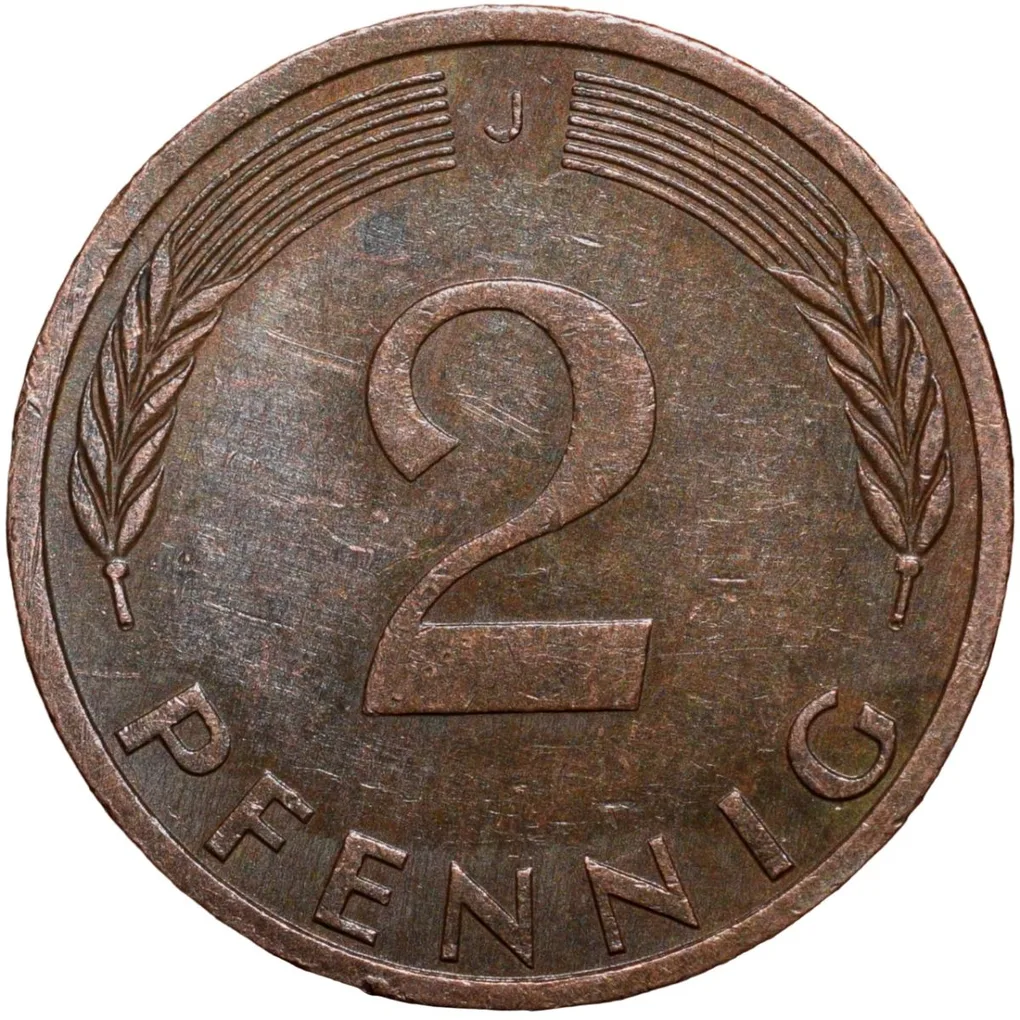 Brass 2 Pfenning of Germany (AD 1971) with Oak Sapling