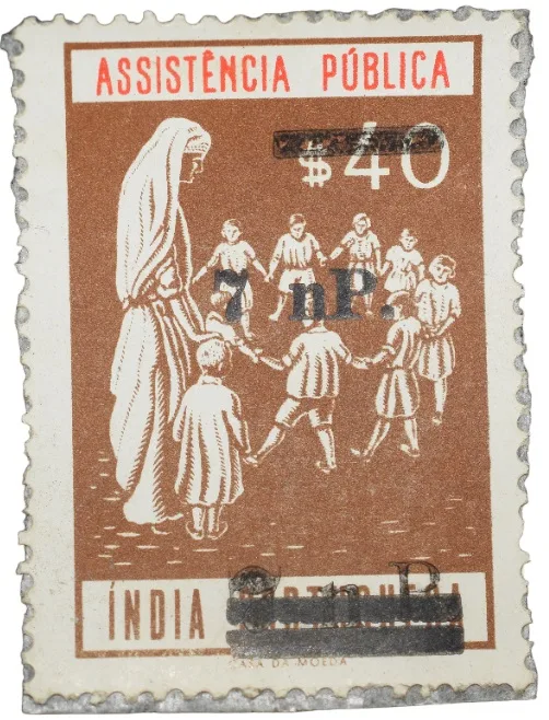 Postal Stamp of India Portugues - Assistencia Publica Cancelled and Over Printed Brown 7 New Paise by GOI, Mint Un-Used as per Image.