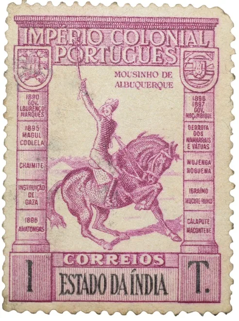 Postal Stamp of India Portugues - Purple 1 Tanga Used as per Image.