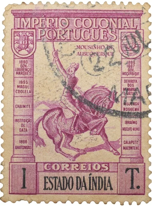 Postal Stamp of India Portugues - Purple 1 Tanga Used as per Image.