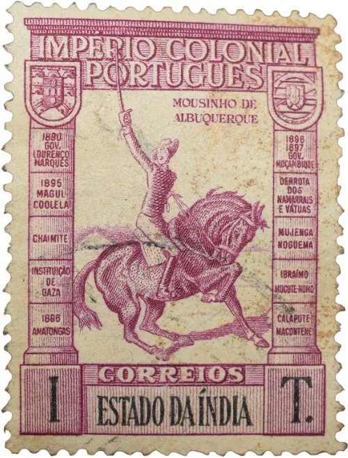 Postal Stamp of India Portugues - Purple 1 Tanga Used as per Image.