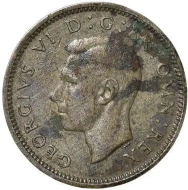 Silver (50%) 6 Pence of George VI (AD 1938) from Great Brittain Scarce