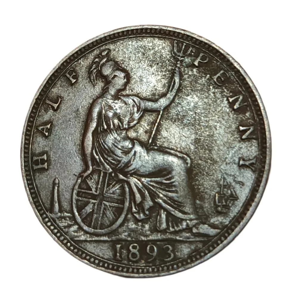 Great Britain Bronze Half Penny Year 1893 Queen Victoria **Rare** High Collectable Grade.