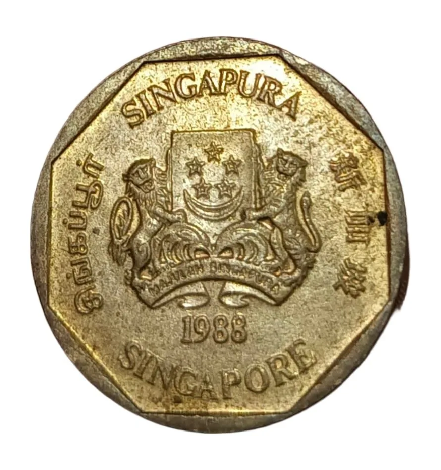 Singapore Aluminium Bronze One Dollar Year 1988 Coat of Arms, Flora Fonna **Scare** High AUNC Grade.