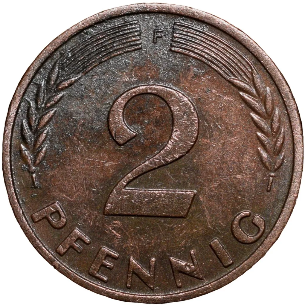 Bronze 2 Pfenning of Germany (AD 1969) with Oak Sapling