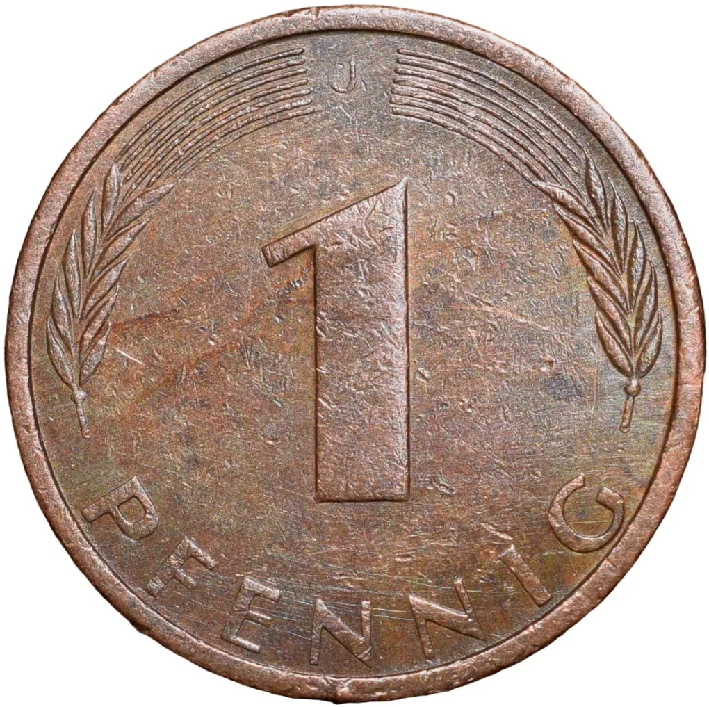 Bronze 1 Pfenning of Germany (AD 1971) with Oak Sapling