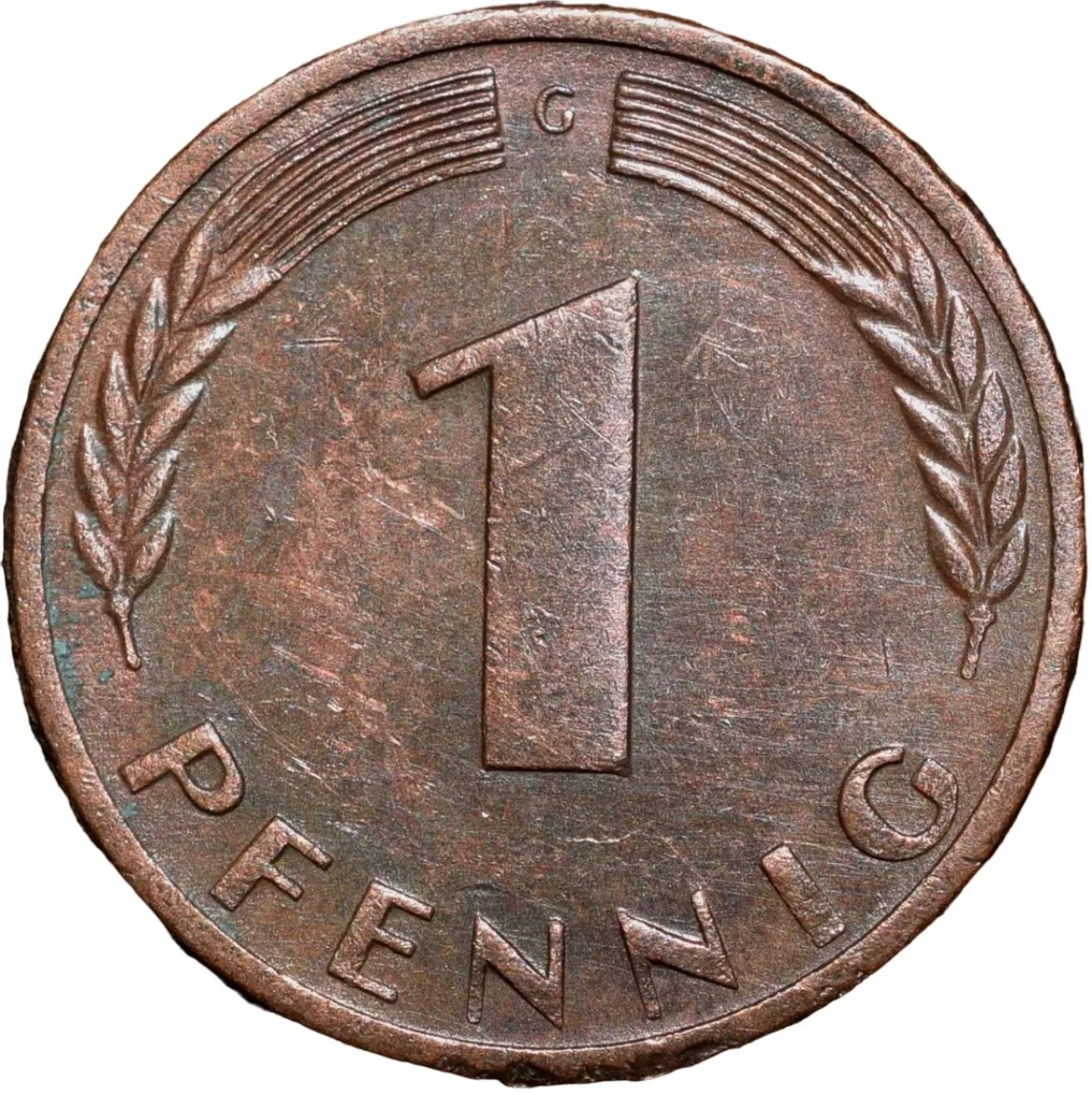 Bronze 1 Pfenning of Germany (AD 1969) with Oak Sapling