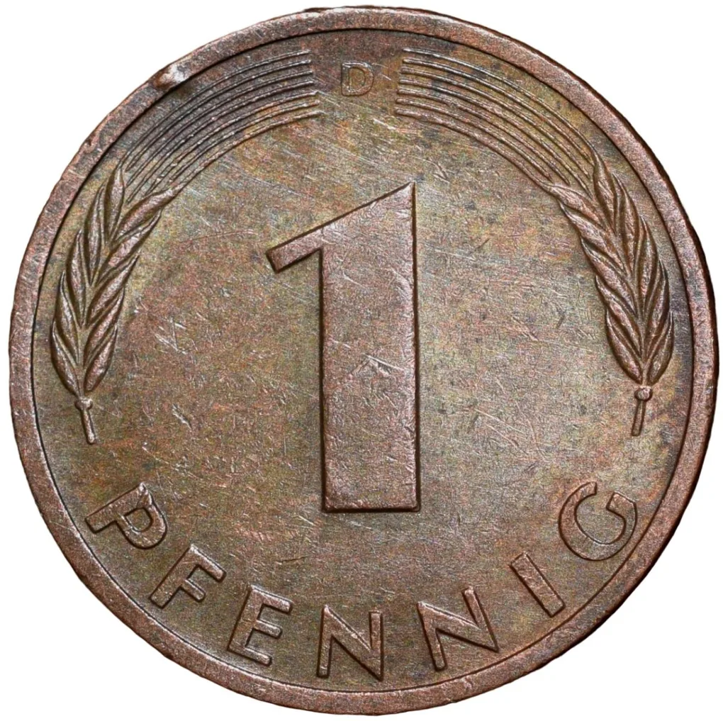 Bronze 1 Pfenning of Germany (AD 1982) with Oak Sapling