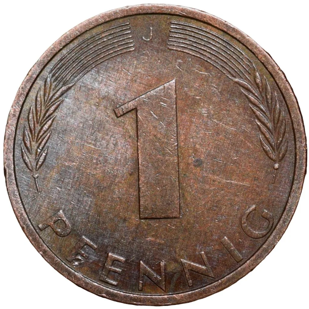 Bronze 1 Pfenning of Germany (AD 1975) with Oak Sapling