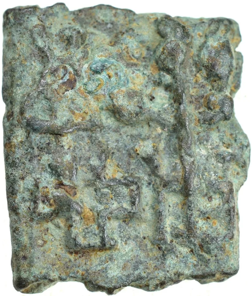 Cast Copper Kakani of Sunga Kingdom Universal(2nd cen BC) Type Multiple symbols Natural Green Patina