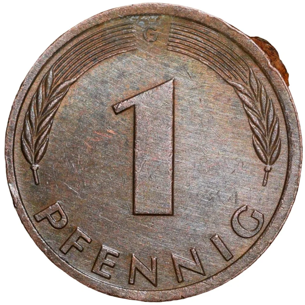 Bronze 1 Pfenning of Germany (AD 1977) with Oak Sapling