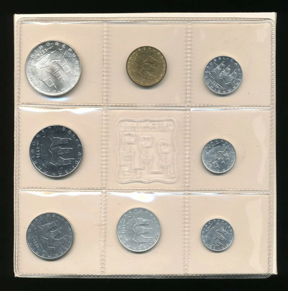 Repubblica Di San Marino Monete Dello Stato Serie 1976 (8 Coin Proof Set) 1 Big Coin Silver