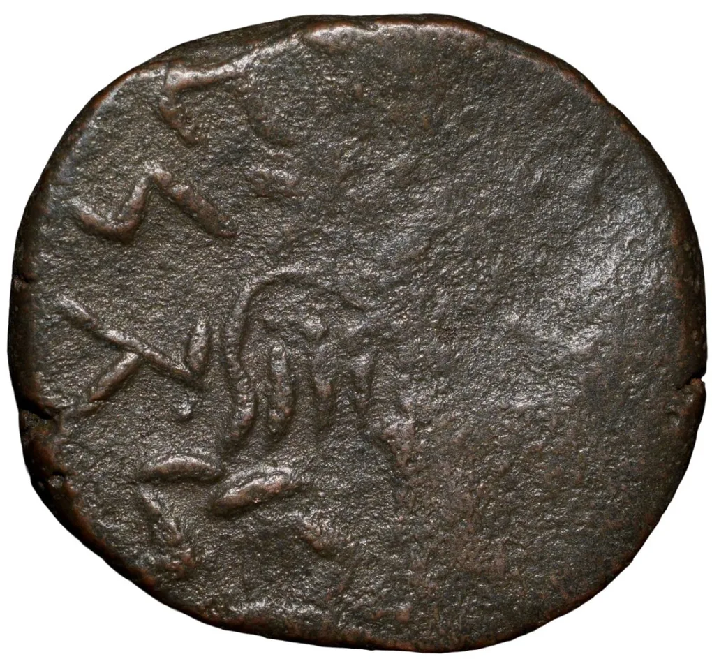 Copper Tetradrachma of Indo-Parthains Gondophares (AD 20-50) Winged Nike Standing Right