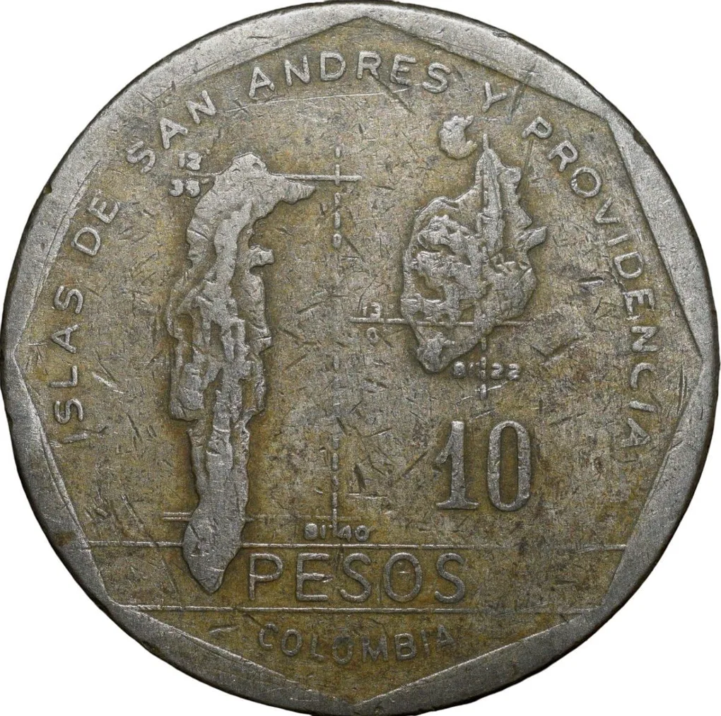 Nickel-Brass 10 Pesos of Colombia Country (AD 1988) with A monument of José Maria Córdoba
