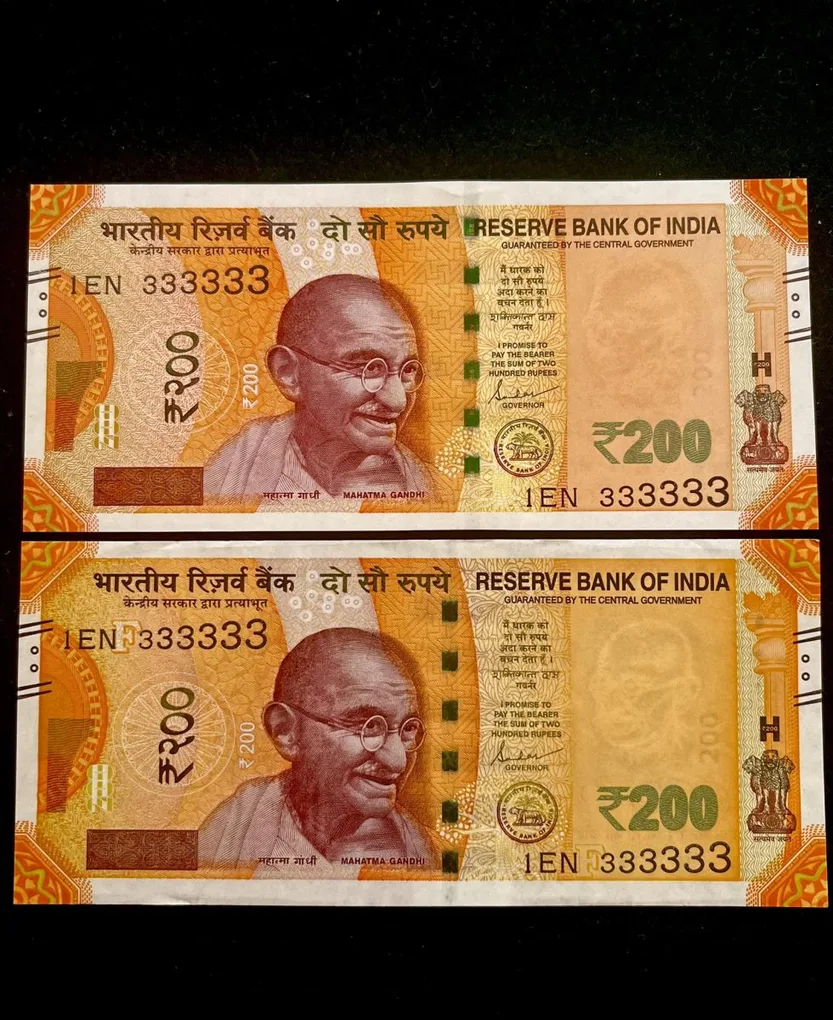 Rs 200 India Banknote Twin Set Super Solid 1EN 333333 Gem Unc Unique and Rare