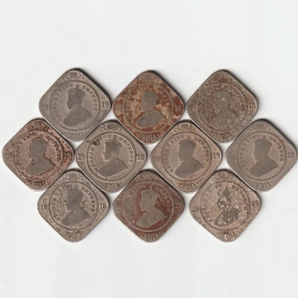 10 Coins Lot of 2 Anna George V King Emperor British India Coinage at Lowest Price Deal Just 70 Rs Per Coin Only