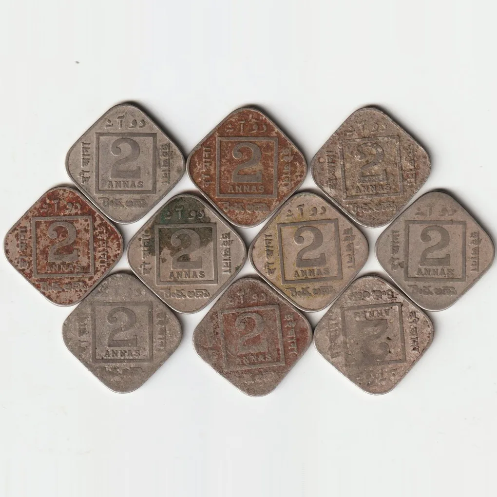 10 Coins Lot of 2 Anna George V King Emperor British India Coinage at Lowest Price Deal Just 70 Rs Per Coin Only