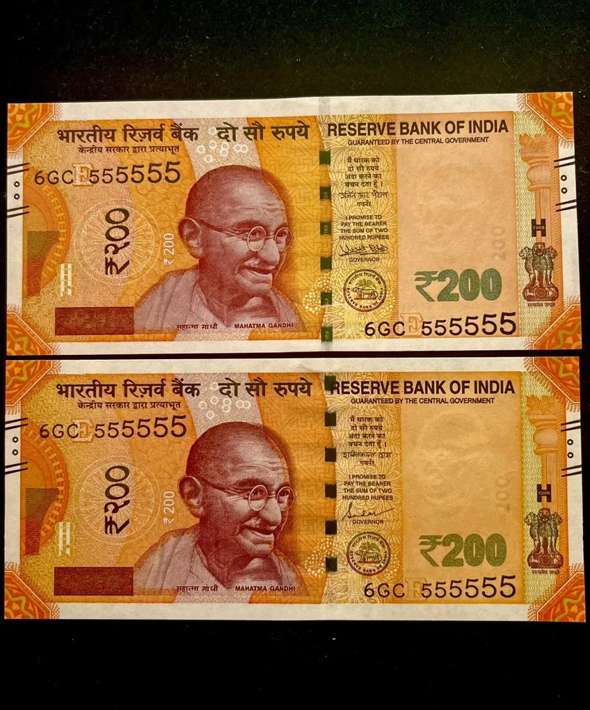 Rs 200 India Banknote Twin Set Super Solid 6GC 555555 Gem Unc Unique and Rare