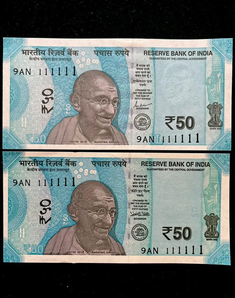 Rs 50 India Banknote Twin Set Solid Number 9AN 111111 Gem Unc Unique and Rare