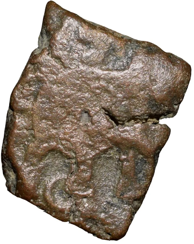 Copper Coin of Satavahan Dynasty (1st Cen. BC) from Vidarbha(Pusad) with Swastik above Elephant walking right