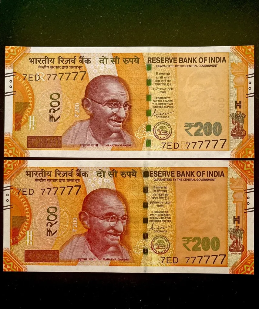 Rs 200 India Banknote Twin Set Super Solid 7ED 777777 Gem Unc Unique and Rare