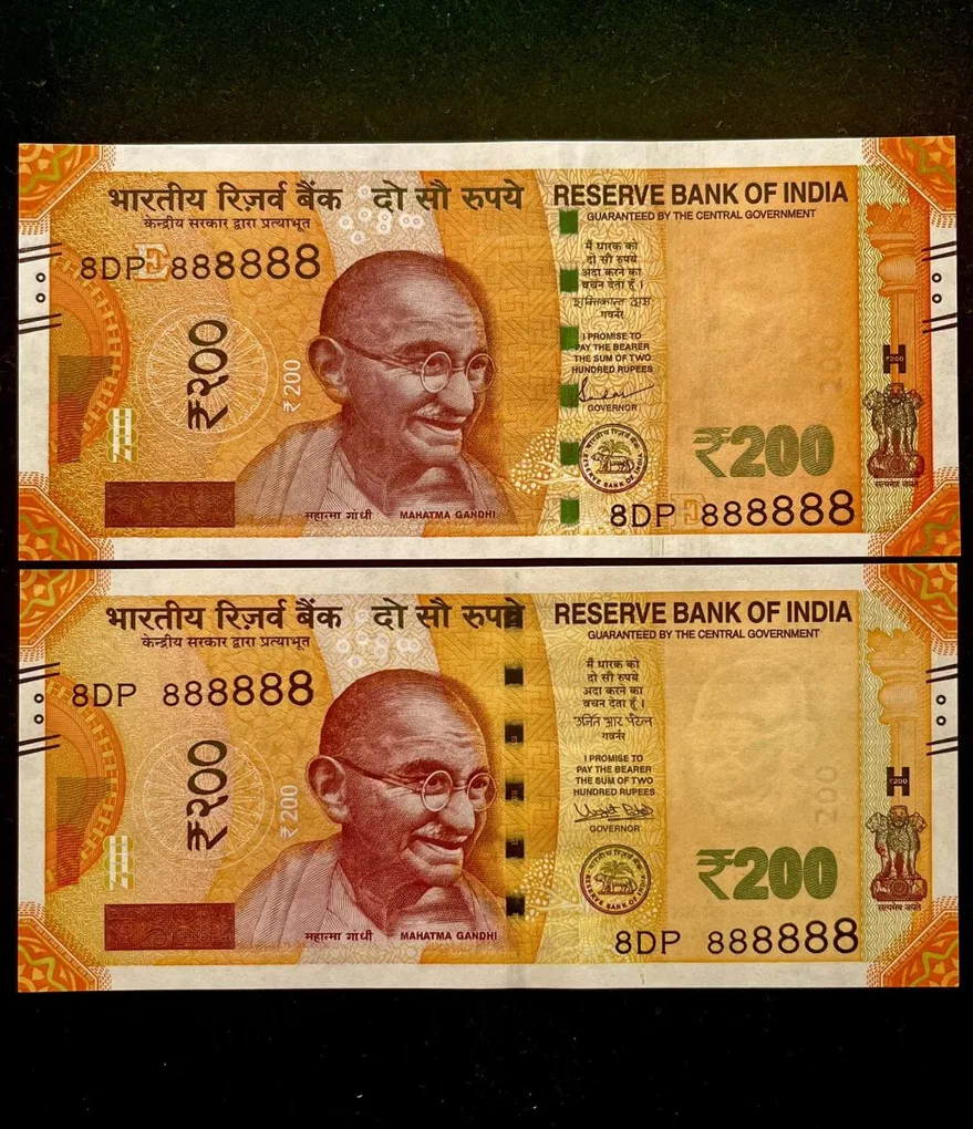 Rs 200 India Banknote Twin Sets Super Solid 8DP 888888 Gem Unc Unique and Rare
