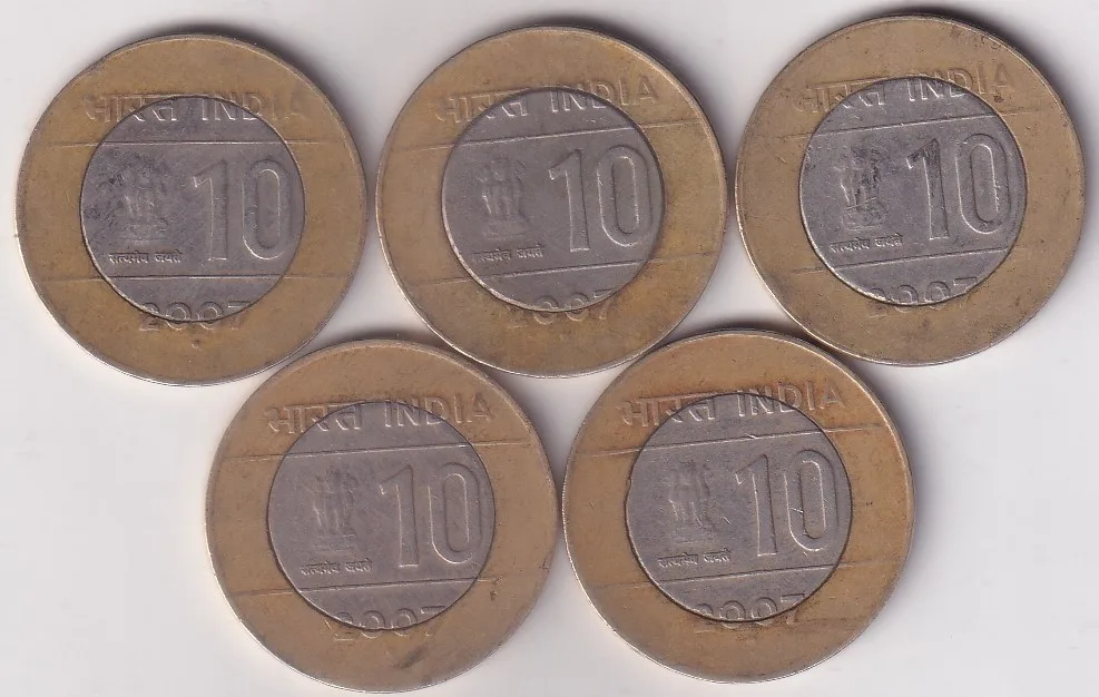 Unity in Diversity 10 Rs 2007 Cross 5 Coins Lot