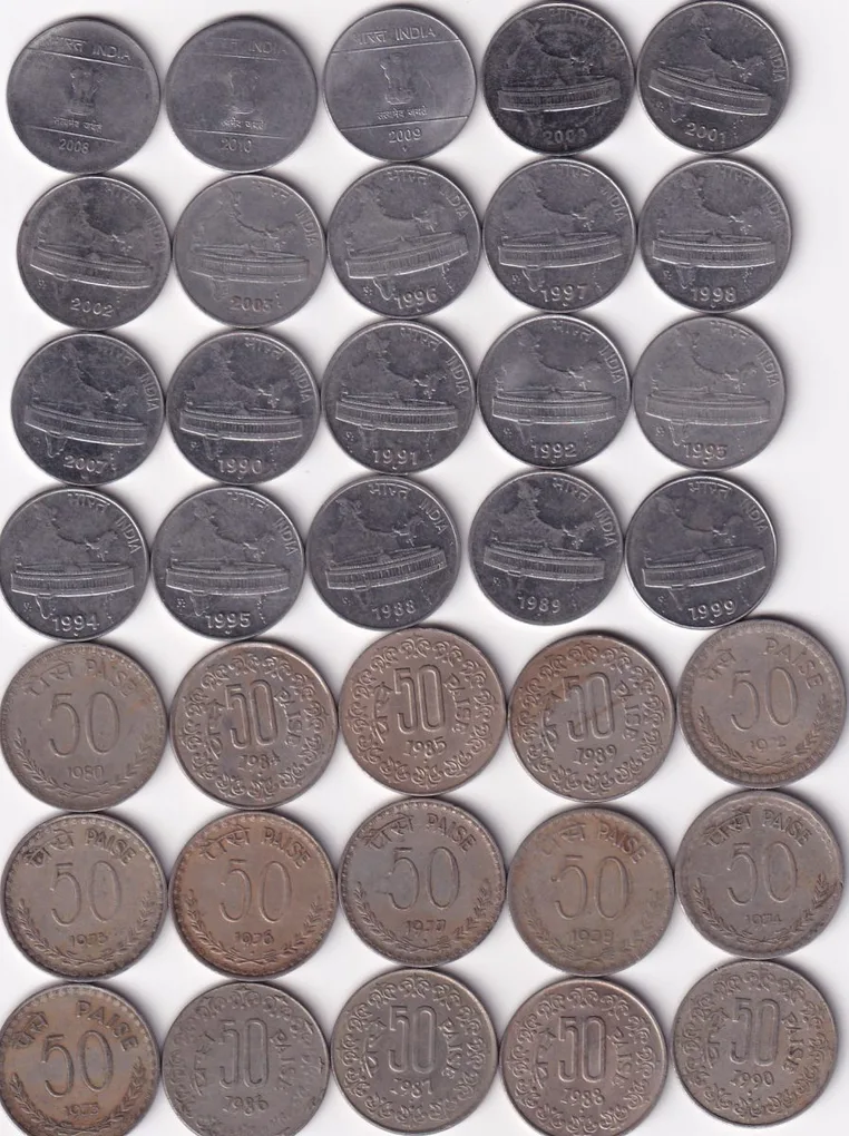 35 Different Dates Half Rupees India (All Different Dates Rare Coins )