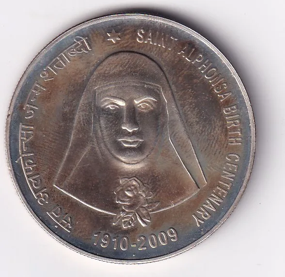 India 100 Rupees 2009 Saint Alphonsa Rare Commemorative issue UNC Silver Coin #36