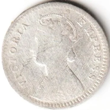 Rare Two Anna 1896 Silver Coin of Victoria Empress British India Coinage